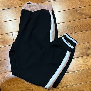 Zara - size L -  Black Joggers with blush and White Stripe down the sides.